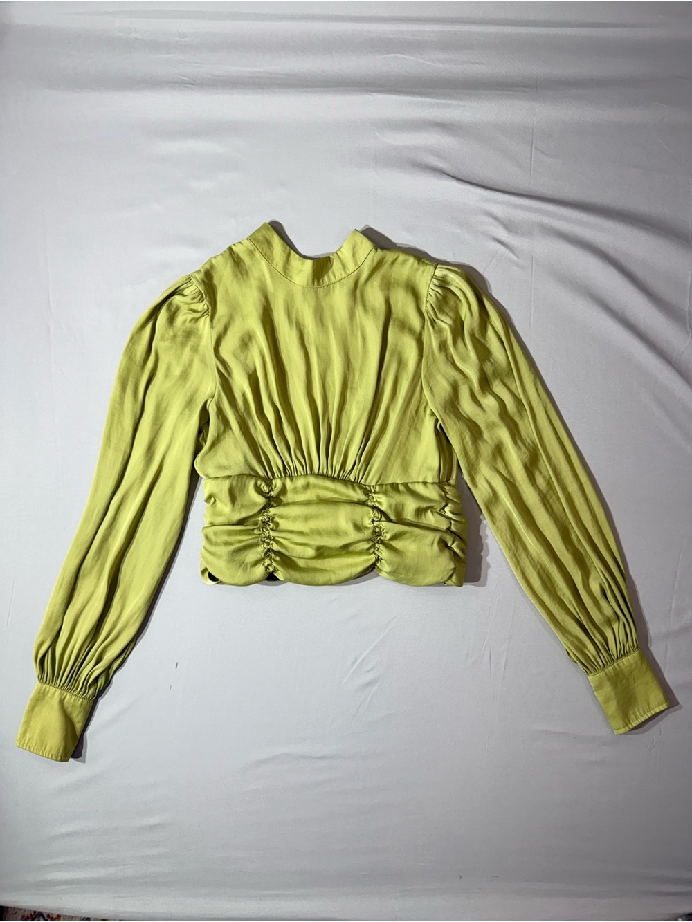 Free People Green Long-Sleeve Ruched Crop Top high neck open back boho chic